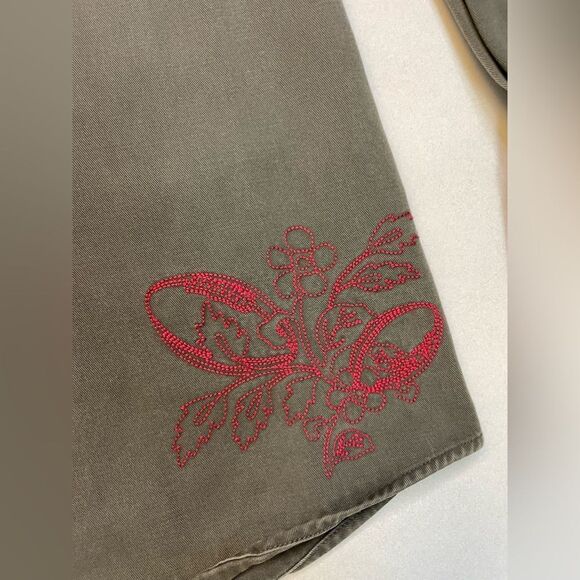 Eden Park Embroidered Flower Button Up Shirt Men Large Olive Green Long Sleeve - Picture 2 of 9